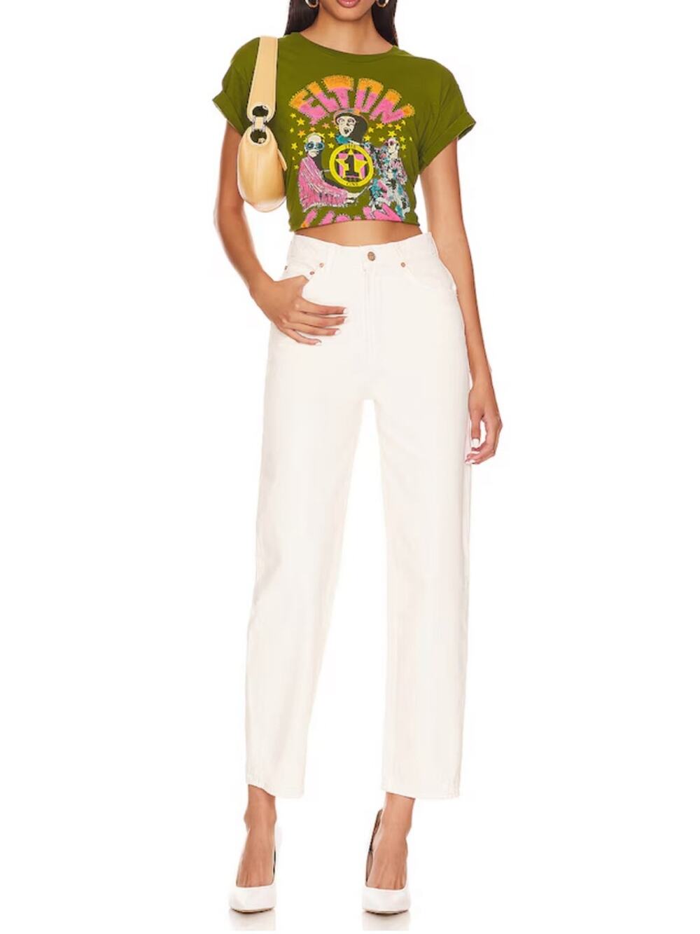 Mother Snacks! Women’s High Waisted Double Stack Ankle Jeans Natural White Sz 33